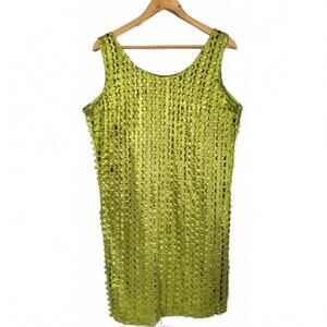 Ladies  Artisan-Made Lime Green Textured Cut Out Pattern Sleeveless Dress